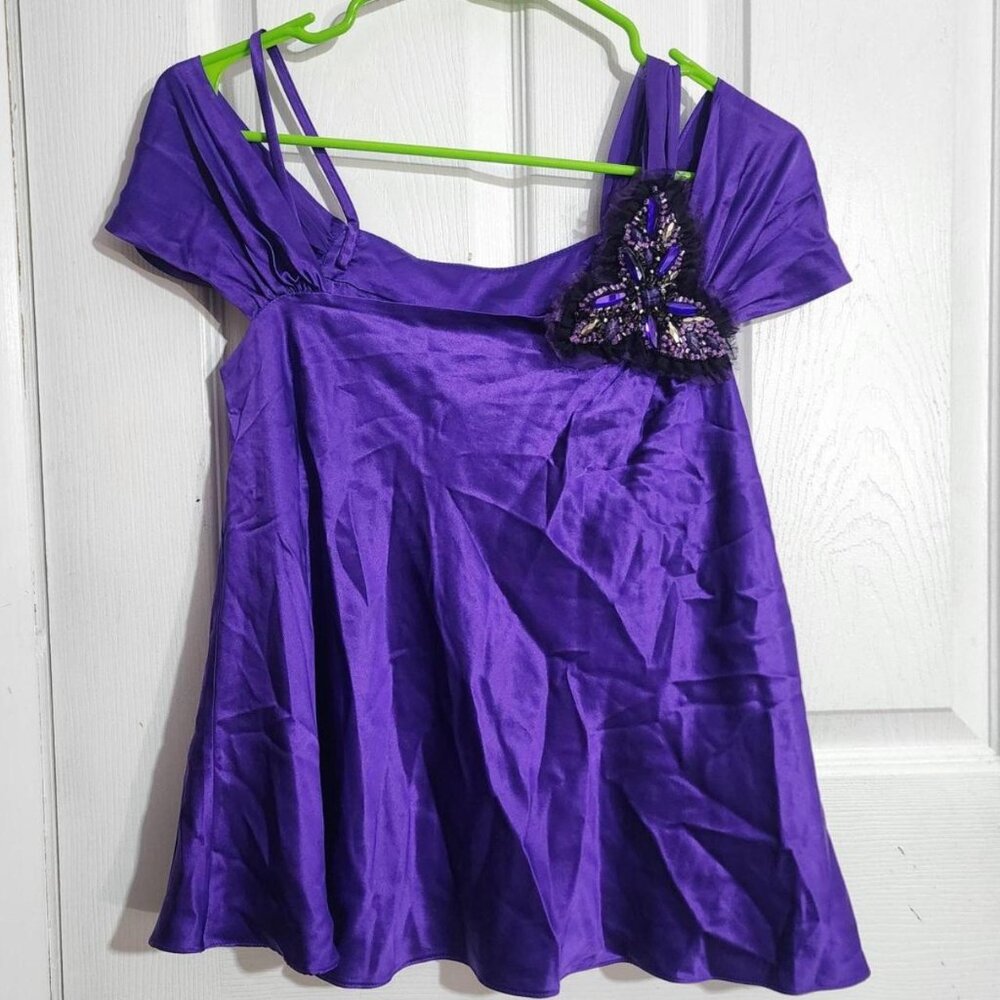 Vintage Purple Silk Embellished Flower Blouse